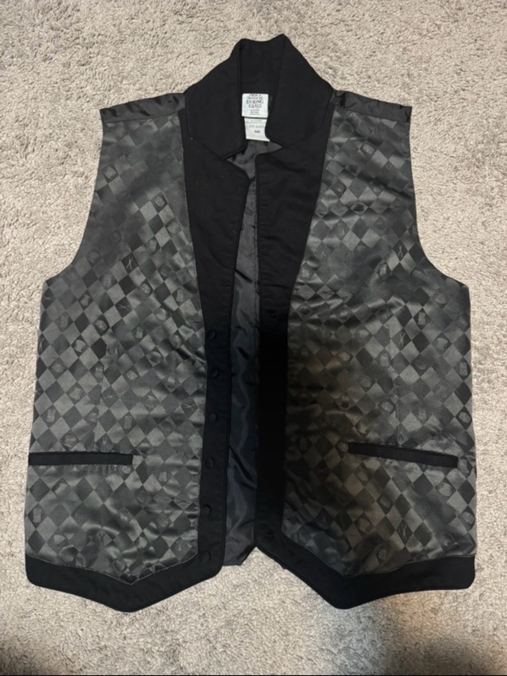 Hot Topic Black Gray Diamond-Check Satin Vest